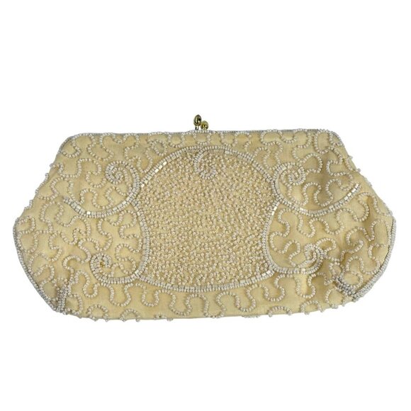 Vintage Walborg‎ Hand-Beaded Cream Evening Clutch Purse Made In Belgium Formal - Picture 2 of 15